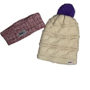 FedEx Cream and Purple Knit Beanie and Red Headband FedEx Ground Set